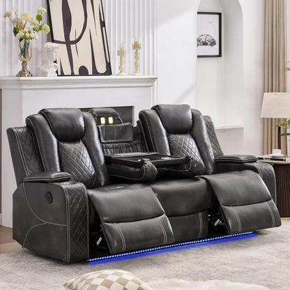 TODRANI Power Reclining Sofa 0 Gravity w/ Wireless Charger,LED Floor Lights,Reading Light, Drop-down Table USB/Type-C Port(070)